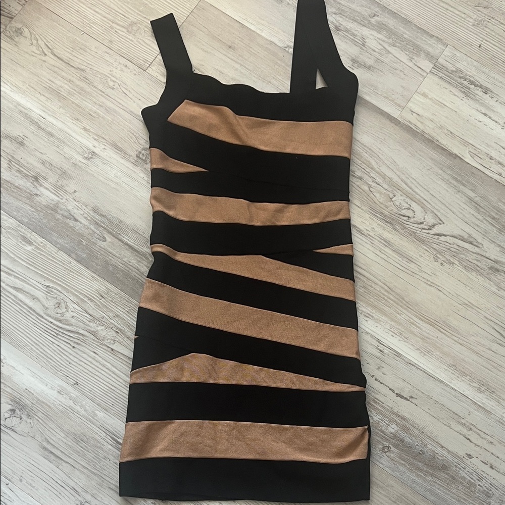 Black and Tan Striped Body-con Bandage Dress Bebe  - Women Sz Medium